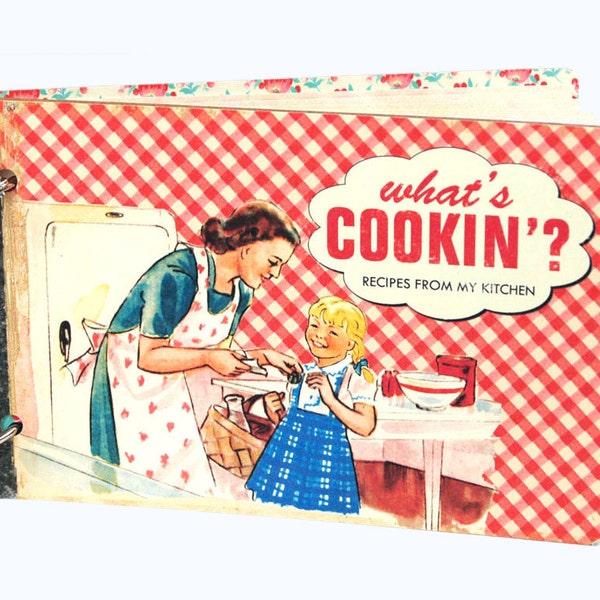 Kitschy retro recipe book album in red gingham with recipe cards / vintage style / gift for mom