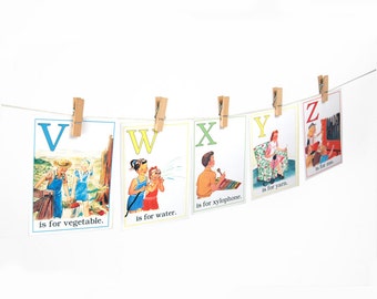 Digital retro ABC flashcards / alphabet flash cards/ 3" by 4.2" / downloadable / printable