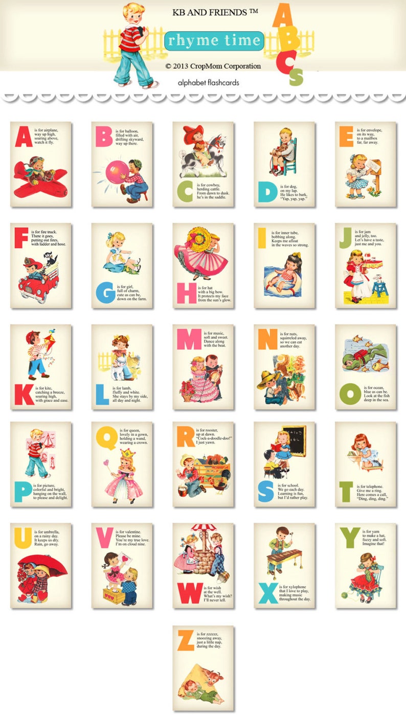 Rhyming ABC flashcards / printable alphabet flashcards / nursery wall artwork / printable letters / 5\ picture about Rhyming Flash Cards Printable named Rhyming ABC flashcards / printable alphabet flashcards / nursery wall artwork / printable letters / 5\
