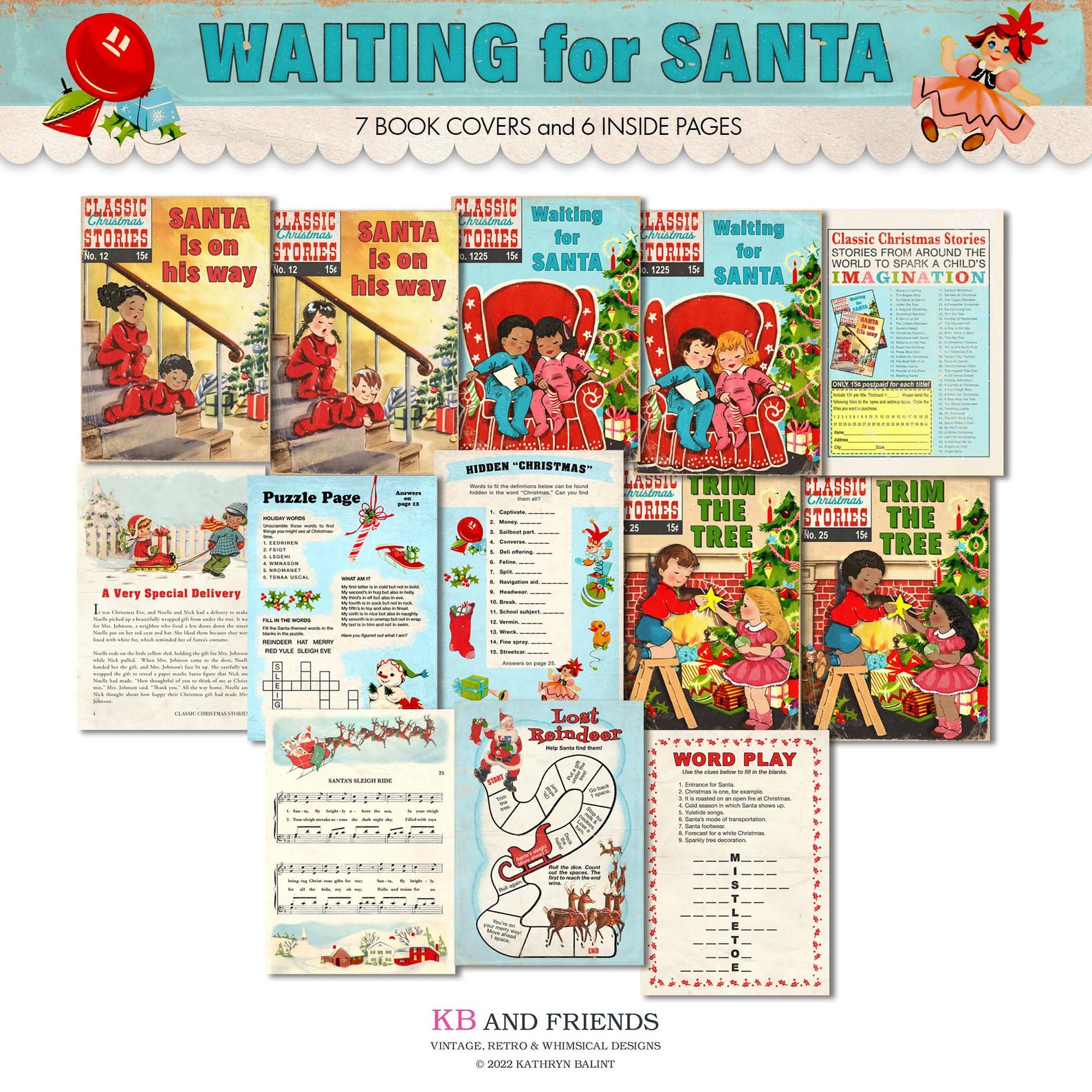 Printable Retro-style Christmas Book Covers &amp; Pages With - Etsy