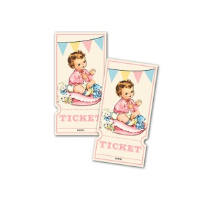 Digital Vintage Baby Shower Raffle Tickets for Girls / retro baby girl with banner / perfect for diaper raffle / downloadable, printable