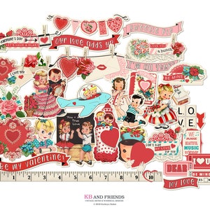 Retro Valentine's Day Digital Ephemera, Fun & Game Cards for Crafts / vintage children, couples / printable collage sheets / JPEG, PDF, PNG image 3