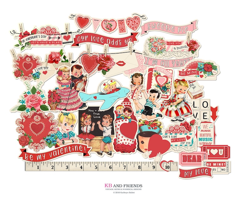 Retro Valentine's Day Digital Ephemera, Fun & Game Cards for Crafts / vintage children, couples / printable collage sheets / JPEG, PDF, PNG image 3