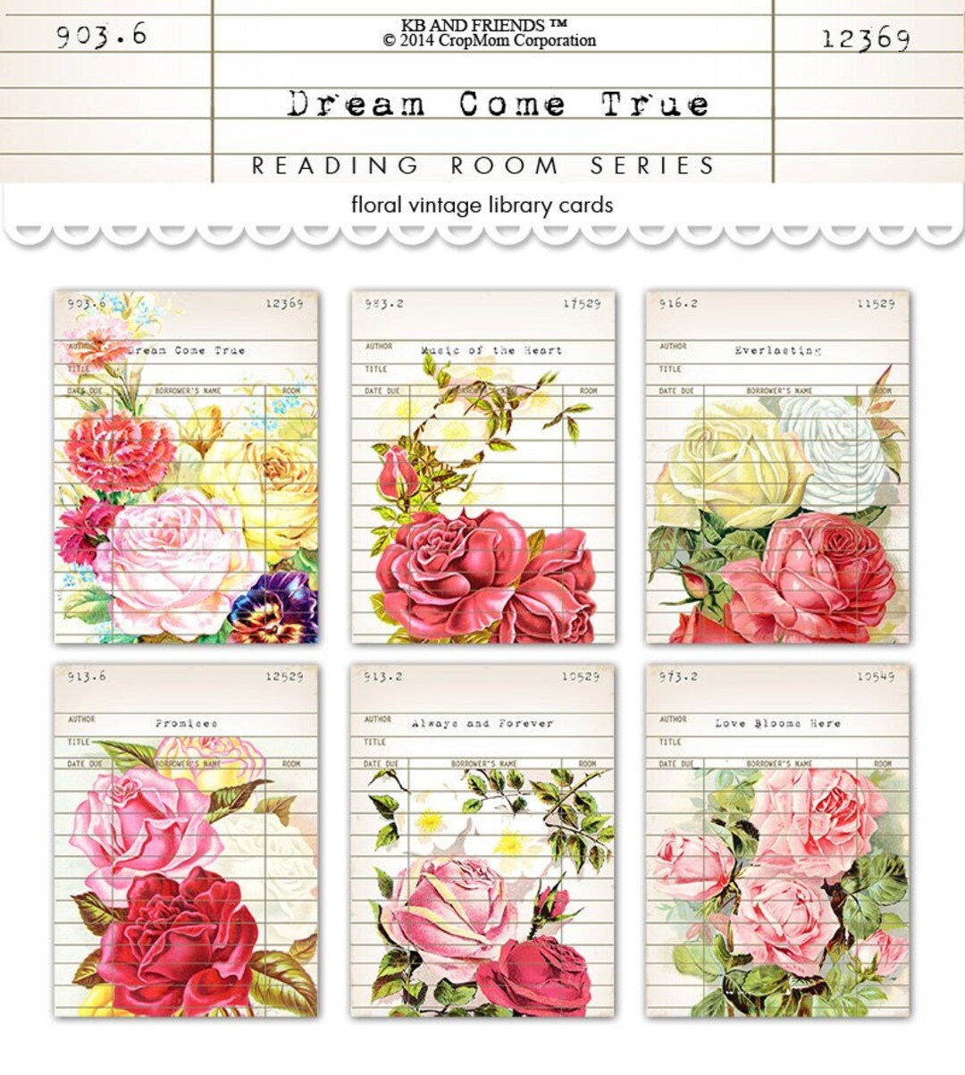 Shabby Chic Floral Library Cards: Vintage Style Rose Ephemera (digital ...