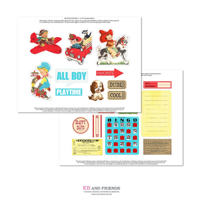 Printable retro scrapbook embellishments / vintage boys / | Etsy