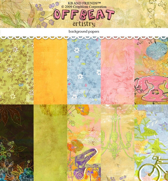 Digital scrapbooking papers / floral printable background papers / vintage digital collage / instant download / 12" x 12" Il_570xn