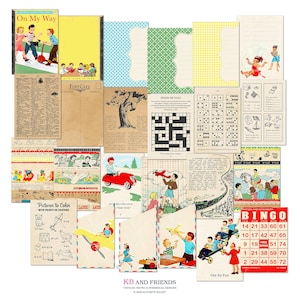 Digital On My Way Ephemera & Journal Cards of Retro Children to print for gift tags, greeting cards, scrapbooks, crafts, junk journals