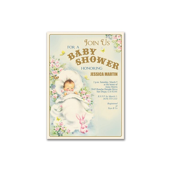 Vintage Baby Shower Invitation Printable Shabby Chic Baby Shower