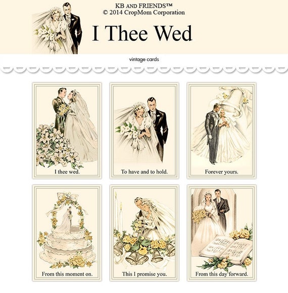 Vintage Wedding Postcards / Printable Bride Groom Cards / Etsy
