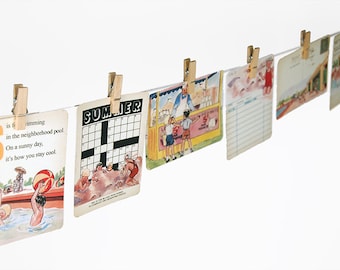 Digital summer / swimming / beach / retro journaling cards / printable /downloadable / 3" by 4"