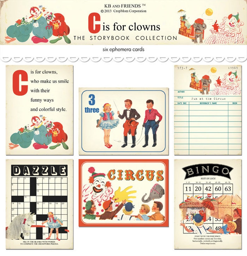 Digital vintage clowns and circus journaling cards / 3 by 4 / downloadable / printable image 2