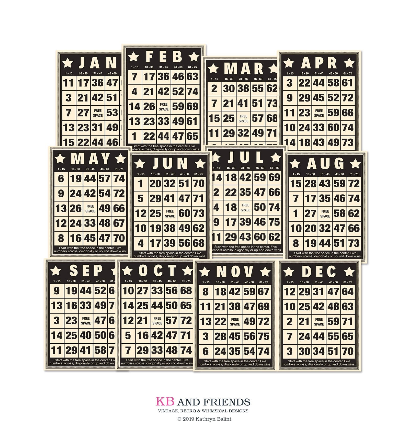 neef waarom wacht Digital Bingo Cards by Month / 12 Decorative Calendar Cards / - Etsy