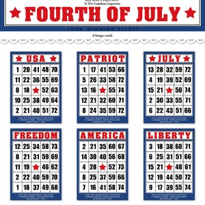 Fourth of July Bingo Cards for Crafts / printable, patriotic bingo cards / USA red, white & blue cards / two sizes / scrapbook ephemera image 2