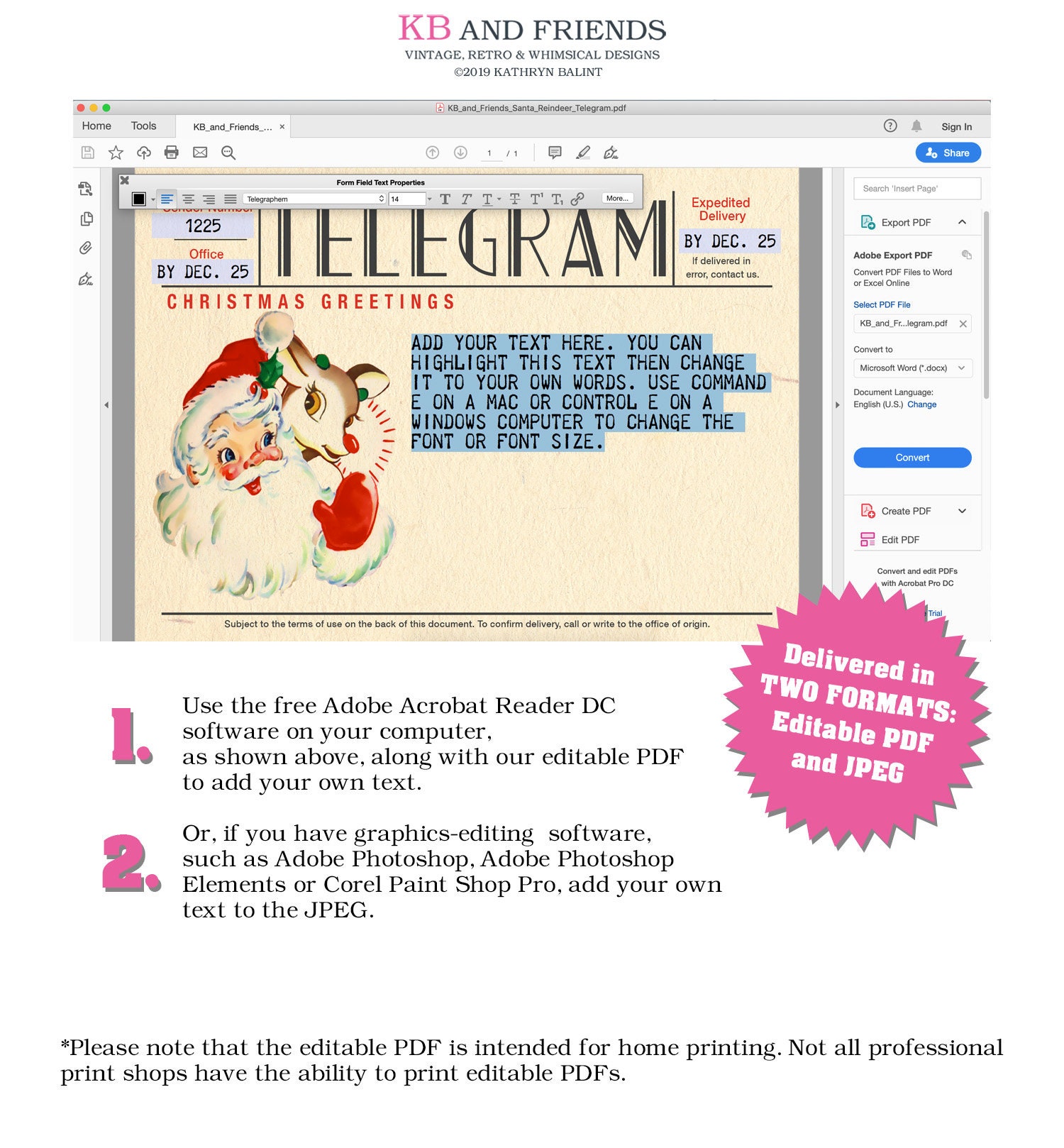 Santa & Reindeer Telegram Printable Digital Add Your Own - Etsy