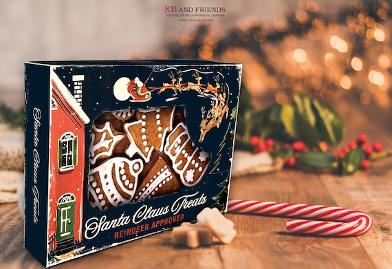 Vintage Style Santa Claus Treats Box: DIY Christmas Printable Gift Box (Digital Download)