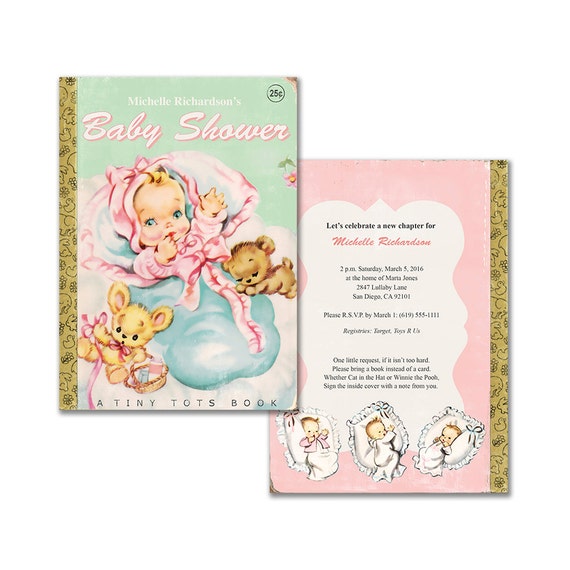 Printable Book Themed Baby Girl Shower Invitation Vintage Baby