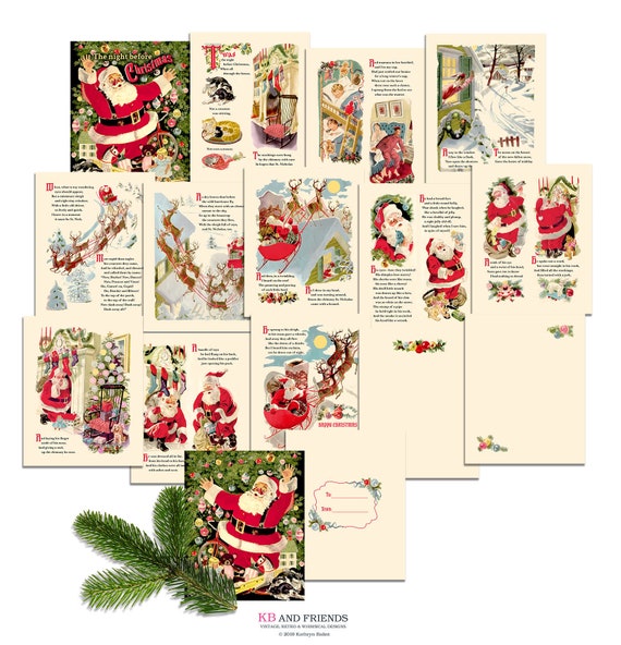 Night Before Christmas Printable Pages / sixteen 8" by 10" digital images / JPEGS and PDF / retro Santa / vintage Christmas Il_570xn