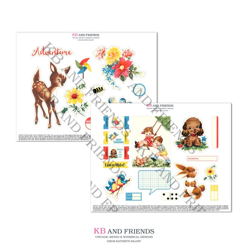 Retro Woodland Animals and Park-themed Digital Die Cuts for use in crafts, scrapbooks, junk journals in PNG and PDF formats image 2