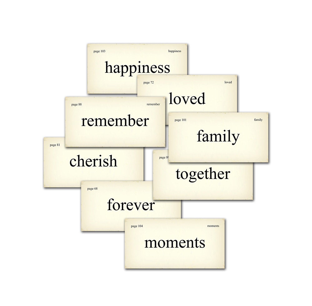 Digital vintage family vocabulary flash cards / 2" by 4"/ downloadable / printable / PDF / collage sheet / scrapbooking embellishment