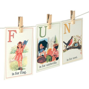 Digital retro children ABC flashcards / 5" by 7" / alphabet flash cards / downloadable / printable / homeschooling / educational