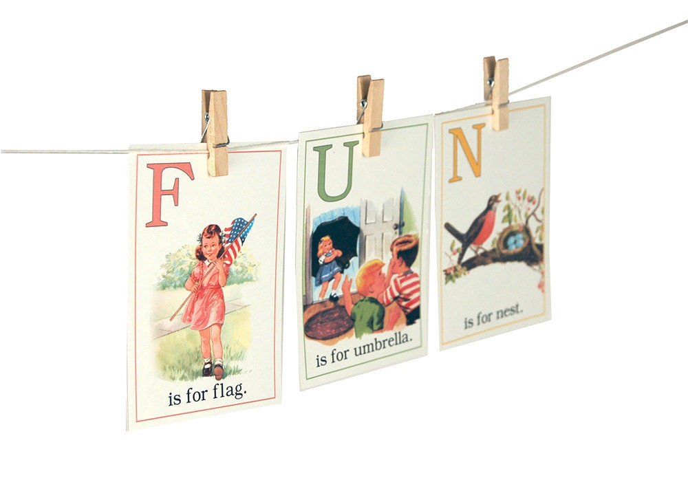 Digital retro children ABC flashcards / 5" by 7" / alphabet flash cards / downloadable / printable / homeschooling / educational