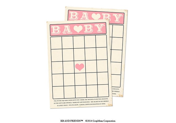 Digital Baby Shower Bingo Cards/ pink retro baby girl / 5" by 7" / downloadable / printable / DIY / baby shower party supplies Il_570xn