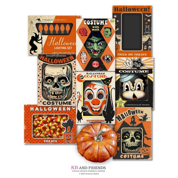 Printable Vintage Halloween Box Top Cards / 8 digital ephemera cards / ephemera for gift tags, scrapbooks, crafts /3" by 4" & 2.5" by 3.5" Il_570xn