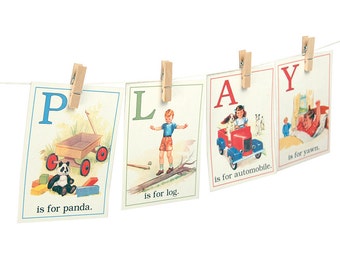 Digital retro children ABC flashcards / 3&quot; by 4.2&quot; / alphabet flash cards / downloadable / printable / homeschooling / educational