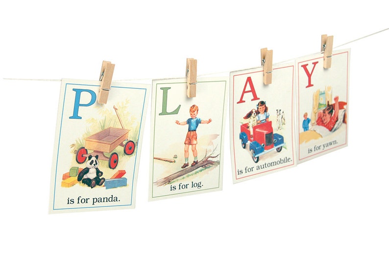 Digital retro children ABC flashcards / 3 by 4.2 / image 0