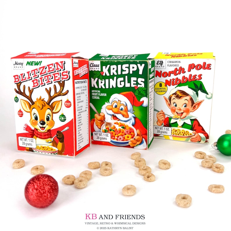 Santa Cerial 1970s Christmas Cereal Box Templates: Printable Santa, Elf, Reindeer ...