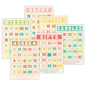 Digital Birthday Bingo Cards for Crafts / decorative ephemera cards for cards /  5" by 7" and 3.5 by 5" / printable PDF, individual JPEGS