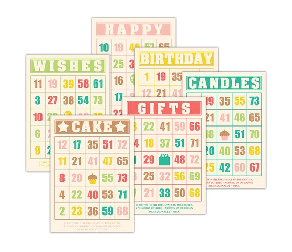 Digital Birthday Bingo Cards for Crafts / decorative ephemera cards for cards / 5" by 7" and 3.5 by 5" / printable PDF, individual JPEGS Il_570xn