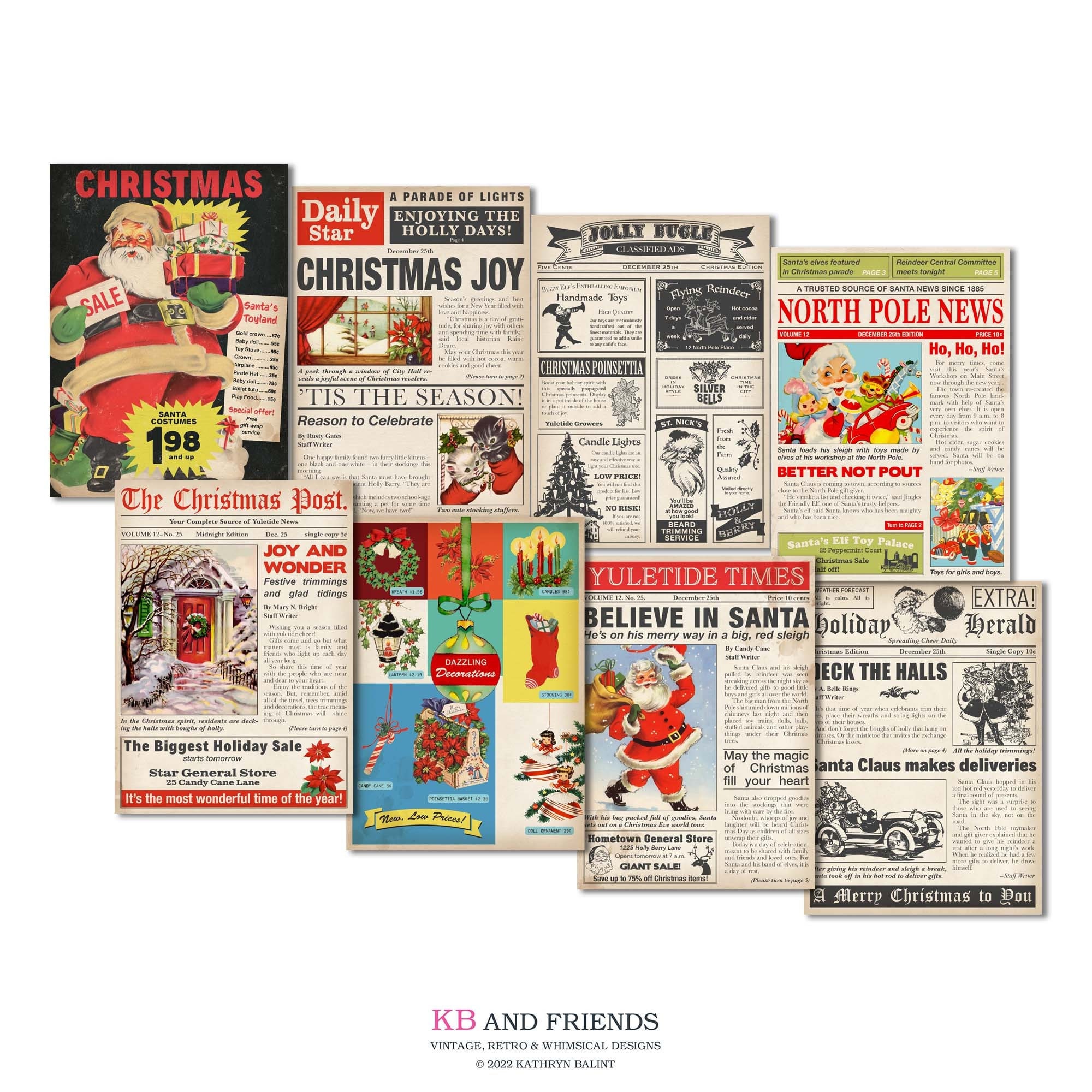 Vintage Style Digital Christmas Newspaper Pages and
