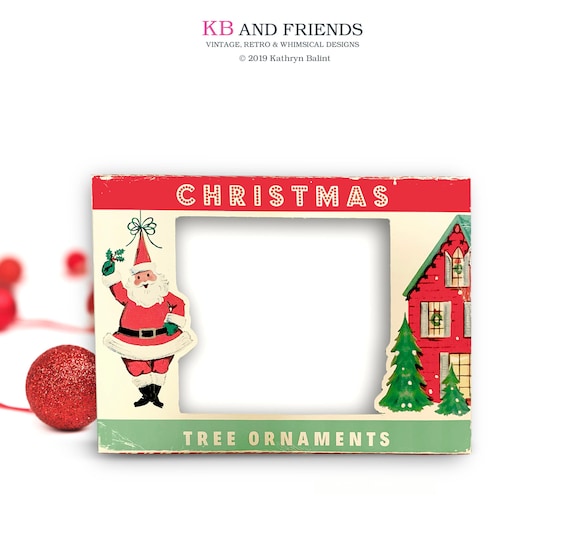 Printable Retro Christmas Santa Ornament Box / Digital 5 by 7 by 1.25 Box  for Gifts, Crafts, Diorama / DIY Vintage Tree Ornament Box 