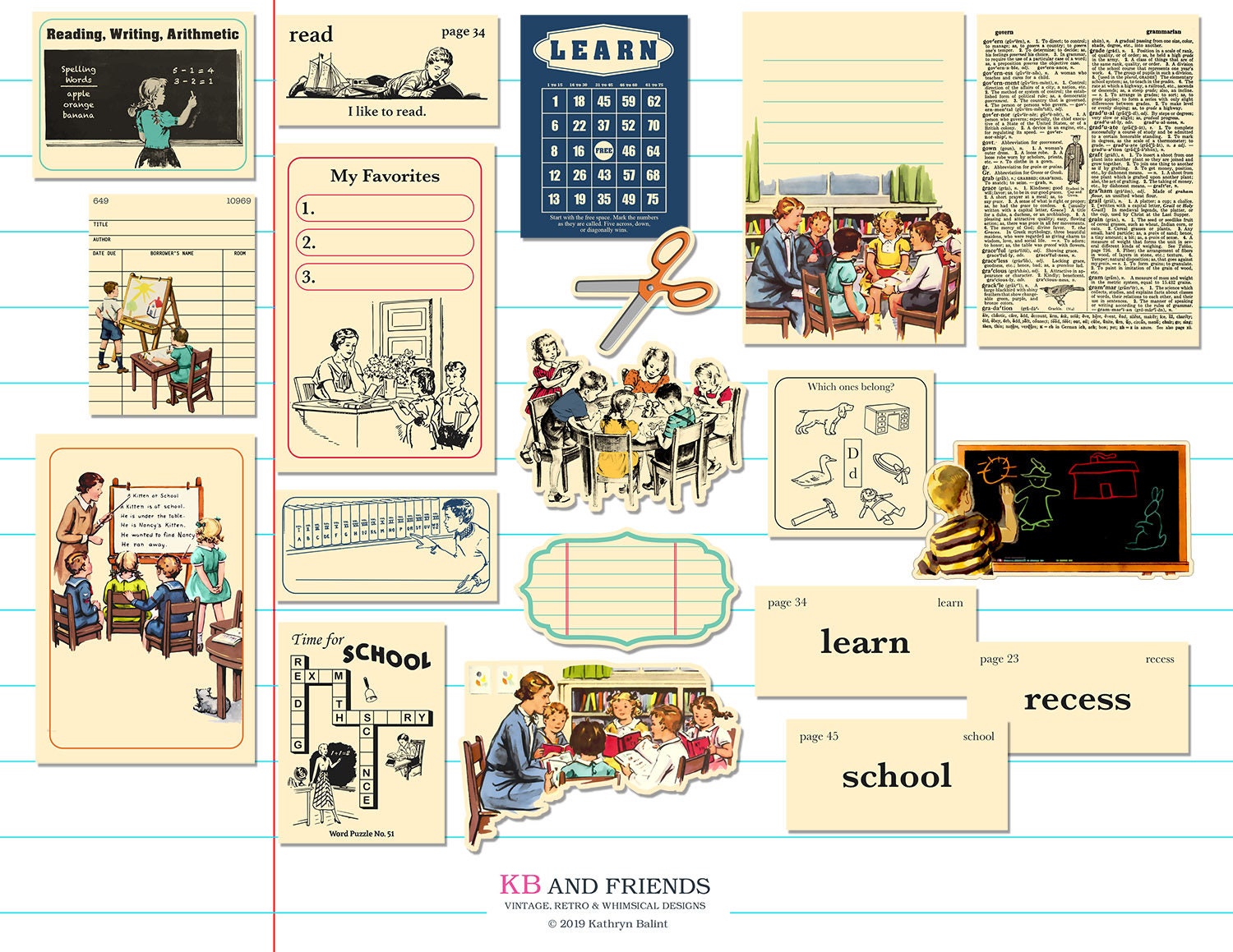 School Scrapbooking Journal Cards and Embellishments Digital Etsy