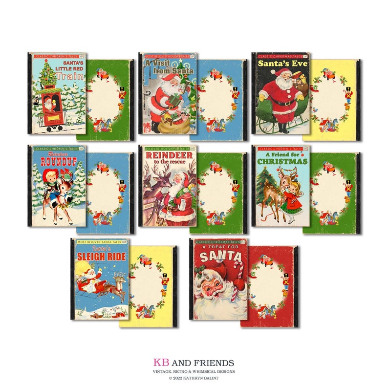 Retro Style Printable Santa and Reindeer Christmas Book Covers - Etsy