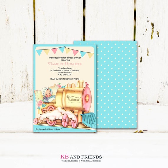 Vintage Style Train Baby Shower Invitation  (Online Editable Template)