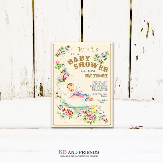 Vintage Style Floral Baby Shower Invitation (Online Editable Template)