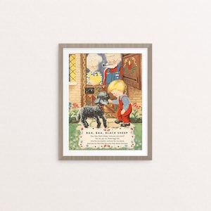 Digital Baa, Baa, Black Sheep nursery rhyme poster / 8&quot; by 10&quot; / downloadable, printable / vintage boy Mother Goose digital print / wall art