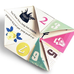 Digital retro girly cootie catcher / fortune teller / game / DIY toy / downloadable / printable/ dog, rose, telephone, camera image 3