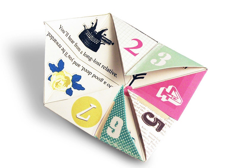 Digital retro girly cootie catcher / fortune teller / game / DIY toy / downloadable / printable/ dog, rose, telephone, camera image 3