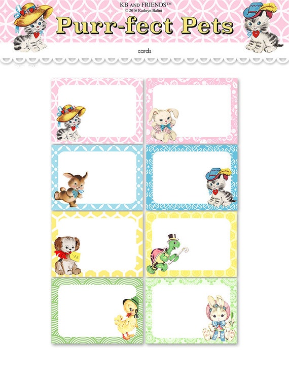 Retro animal cards/ printable tags / digital collage sheet / 2.5" by 3.5" tags / ATC, ACEO / craft supply / labels / tags / vintage pets Il_570xn