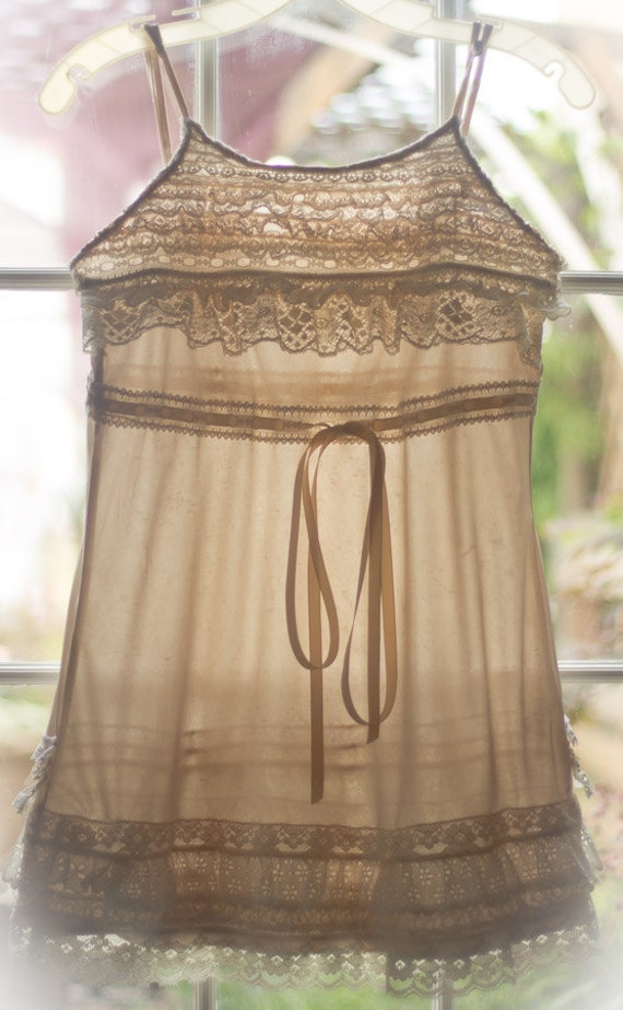 Beige Antique Lace Embellished Slip Dress Etsy