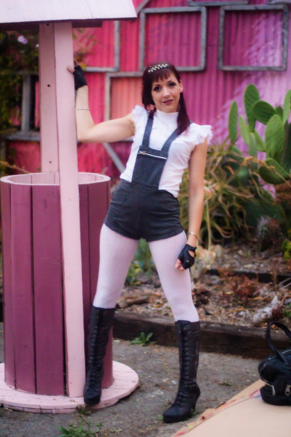 Black denim overall shorts deals