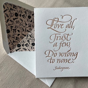 Carte de voeux calligraphique typographique de citation de Shakespeare toutes occasions