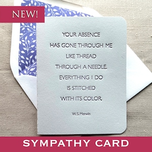 Carte de sympathie typographiée avec W.S. Citation de Merwin