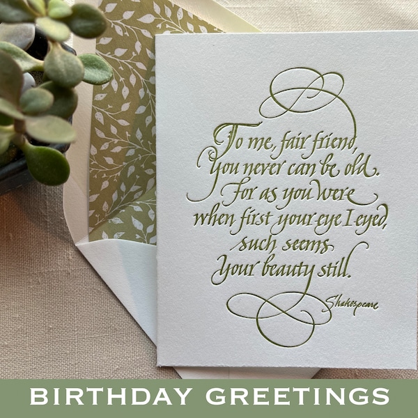 Shakespeare Quotation Birthday Card (Letterpressed and Calligraphic)