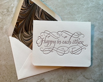 Tarjeta de boda o aniversario con caligrafía de Larry Orlando