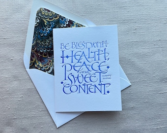 Tarjeta de felicitación caligráfica impresa con letras literarias para cualquier ocasión