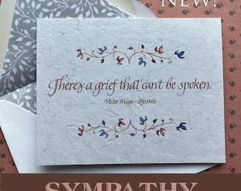 Tarjeta de condolencias con cita de "Los Miserables" en caligrafía